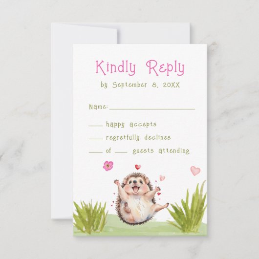 Fun Pastel Hedgehog Tuin Party Baby shower RSVP (Voorkant)
