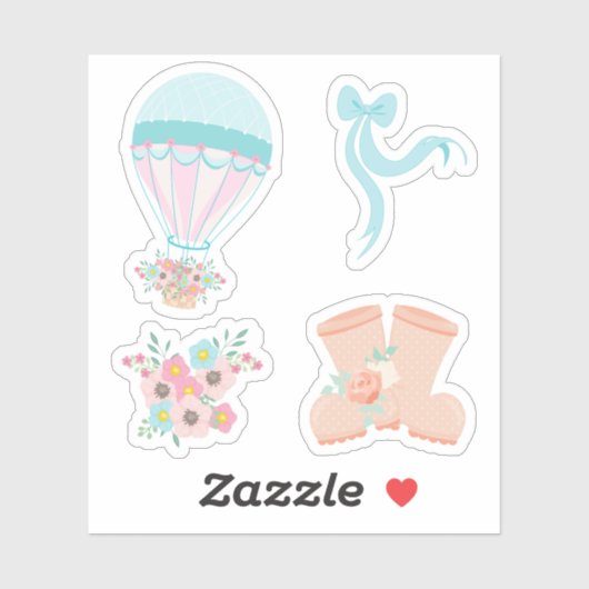 Fun Pastel Hot Air Ballon Floral Sticker (Vel)