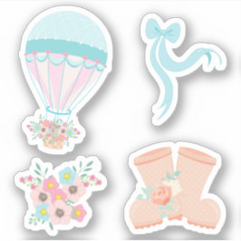 Fun Pastel Hot Air Ballon Floral Sticker