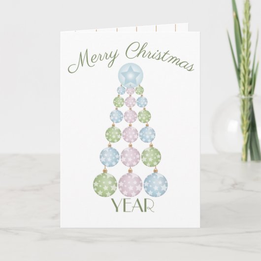 Fun Pastel kerstboomversieringen - Gepersonaliseer Kaart (Voorkant)