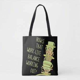 Fun Pastel Leaning Stack Coffee opnieuw te gebruik Tote Bag