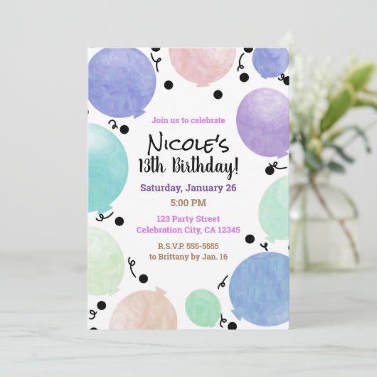 Fun Pastel Party Ballonnen Verjaardagsviering Kaart (Staand voorkant)