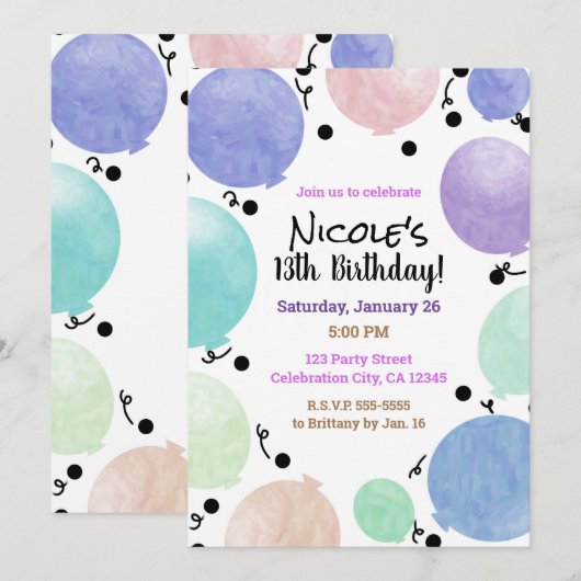 Fun Pastel Party Ballonnen Verjaardagsviering Kaart (Voorkant / Achterkant)