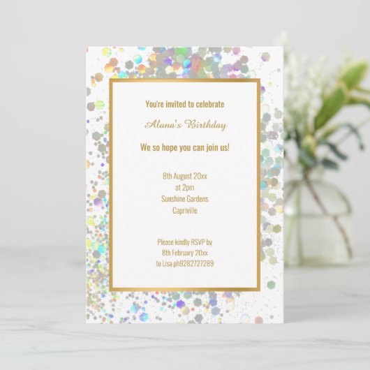 FUN PASTEL RAINBOW WHITE HOLOGRAPHIC SPOT BIRTHDAY KAART (Staand voorkant)