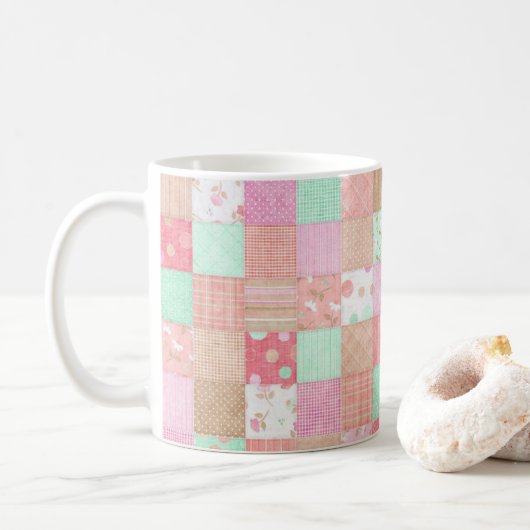 Fun Pastel  Shabby Chic Patchwork Patroon Koffiemok (Met donut)