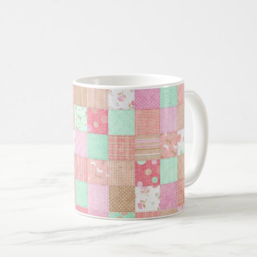 Fun Pastel Shabby Chic Patchwork Patroon Koffiemok (Voorkant rechts)