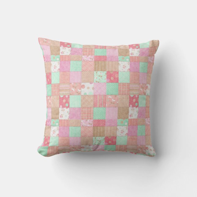 Fun Pastel  Shabby Chic Patchwork Patroon Kussen (Voorkant)