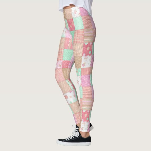 Fun Pastel  Shabby Chic Patchwork Patroon Leggings (Links)
