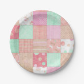 Fun Pastel Shabby Chic Patchwork Patroon Papieren Bordje (Voorkant)