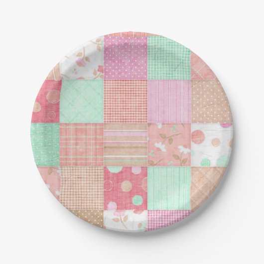 Fun Pastel Shabby Chic Patchwork Patroon Papieren Bordje (Voorkant)