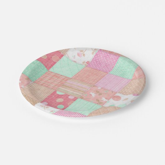 Fun Pastel Shabby Chic Patchwork Patroon Papieren Bordje (Gekanteld)