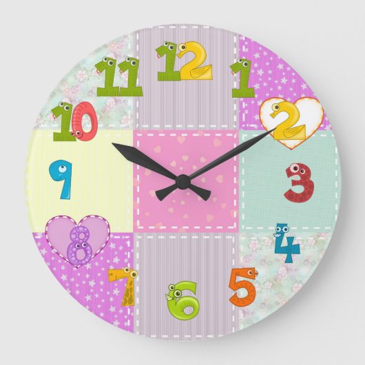 Fun patchwork-klok met funky getallen voor kindere grote klok (Voorkant)