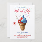 Fun Patriotic Ice Cream US Flag Rode Waterverf Kaart (Voorkant)