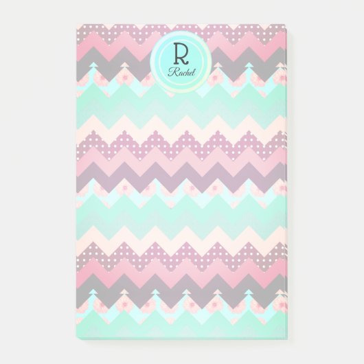 Fun Patterned Chevrons in roze en Blauwgroen geper Post-it® Notes (Voorkant)