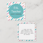 Fun Pencil Pattern ESL Teacher English Instructor Vierkante Visitekaartje (Voorkant / Achterkant)