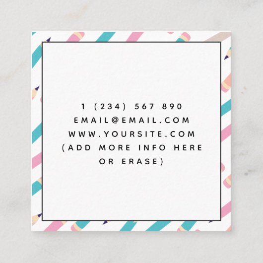 Fun Pencil Pattern ESL Teacher English Instructor Vierkante Visitekaartje (Achterkant)