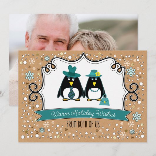 Fun Penguin Couple Kerstfotokaarten Feestdagenkaart (Voorkant / Achterkant)