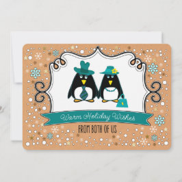 Fun Penguin Couple Kerstfotokaarten Feestdagenkaart