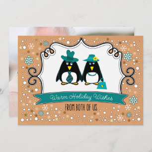 Fun Penguin Couple Kerstfotokaarten Feestdagenkaart