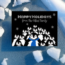 Fun Penguin Familie Kerst Zwart Briefkaart