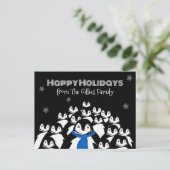 Fun Penguin Familie Kerst Zwart Briefkaart (Staand voorkant)