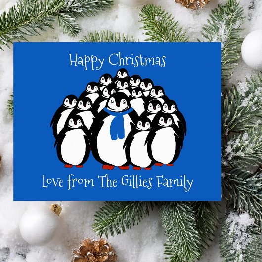 Fun Penguin Family KerstBriefkaart Feestdagenkaart