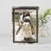 Fun Penguin Foto Zoo Wedding Invitations Kaart (Staand voorkant)