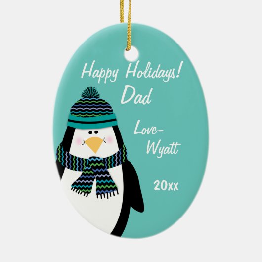 Fun Penguin-kerstcadeau Keramisch Ornament (Achterkant)