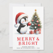 Fun Penguin Merry Bright Modern Minimal Christmas Feestdagenkaart (Voorkant)