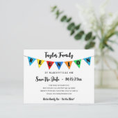 Fun Pennant Family Reunion Save the Date Briefkaar Briefkaart (Staand voorkant)