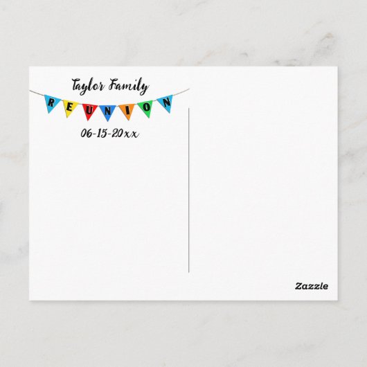 Fun Pennant Family Reunion Save the Date Briefkaar Briefkaart (Achterkant)
