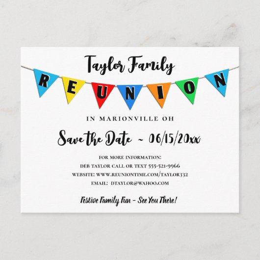 Fun Pennant Family Reunion Save the Date Briefkaar Briefkaart (Voorkant)