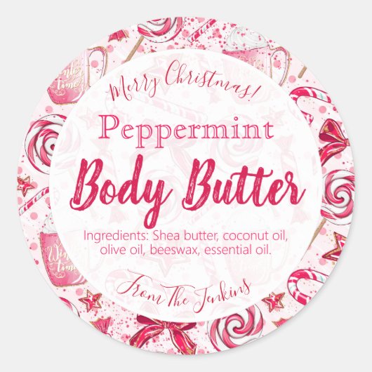 Fun Peppermint-Snoep kerstinsteeklabel Ronde Sticker (Voorkant)