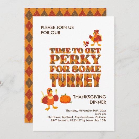 Fun PERKY VOOR TURKIJE Thanksgiving Diner Uitnodig Kaart (Voorkant / Achterkant)
