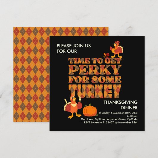 Fun PERKY VOOR TURKIJE Thanksgiving Diner Zwart Kaart (Voorkant / Achterkant)