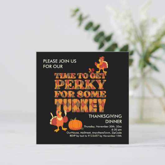 Fun PERKY VOOR TURKIJE Thanksgiving Diner Zwart Kaart (Staand voorkant)