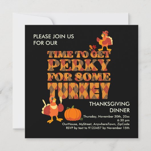 Fun PERKY VOOR TURKIJE Thanksgiving Diner Zwart Kaart (Voorkant)