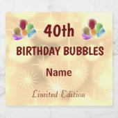Fun personalized 40th Birthday Sparkling Wijnetiket (Enkel label)
