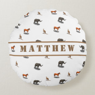 Fun Personalized Animal Threaded Round Pillow Rond Kussen