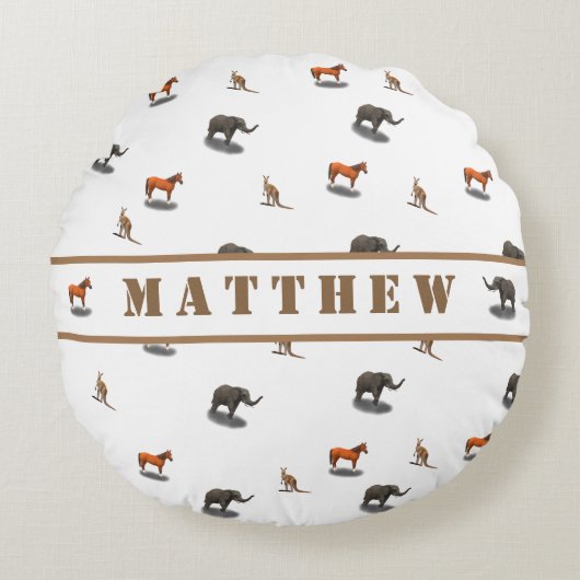 Fun Personalized Animal Threaded Round Pillow Rond Kussen (Voorkant)