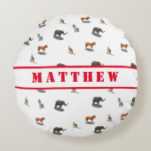 Fun Personalized Animal Threaded Round Pillow Rond Kussen (Voorkant)