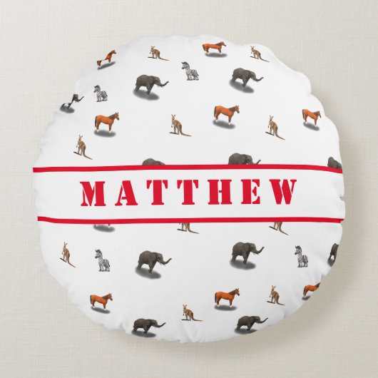 Fun Personalized Animal Threaded Round Pillow Rond Kussen (Voorkant)