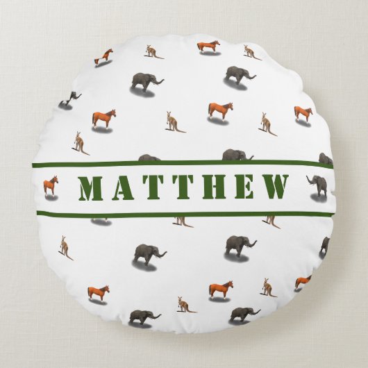 Fun Personalized Animal Threaded Round Pillow Rond Kussen (Voorkant)