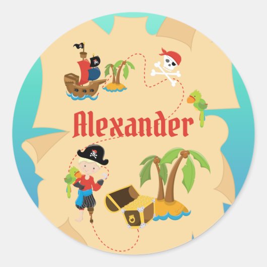 Fun Personalized Boy Pirate Treasure Map Ronde Sticker (Voorkant)