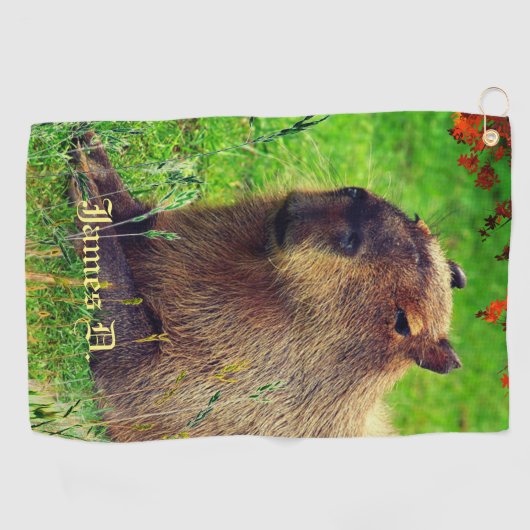 Fun Personalized Capybara Animal Golfhanddoek (Horizontaal)