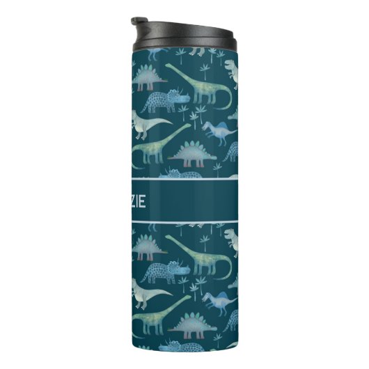 Fun Personalized Dinosaur Pattern Thermosbeker (Geroteerd rechts)