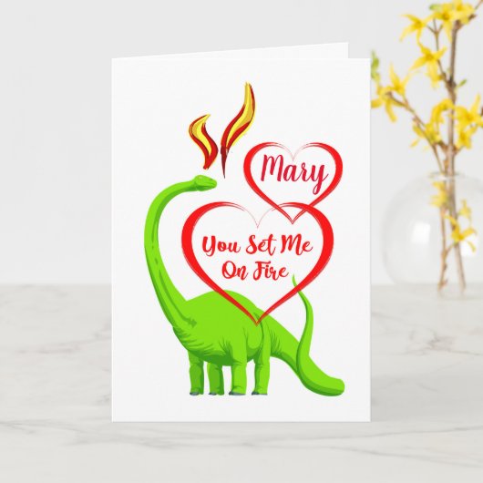 Fun Personalized Fire Breathing Dragon Valentijn Kaart (Gele Bloem)
