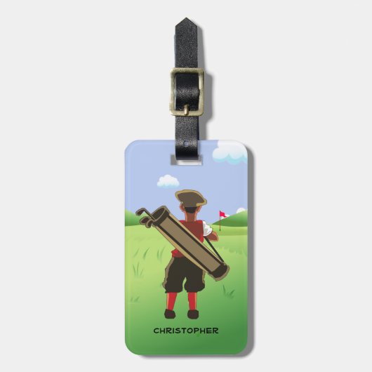 Fun Personalized Golfer op golfbaan Bagagelabel (Voorkant verticaal)