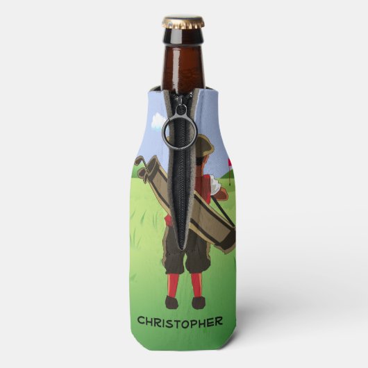 Fun Personalized Golfer op golfbaan Flesjeskoeler (Fles Achterkant)