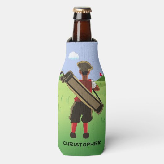 Fun Personalized Golfer op golfbaan Flesjeskoeler (Fles Voorkant)